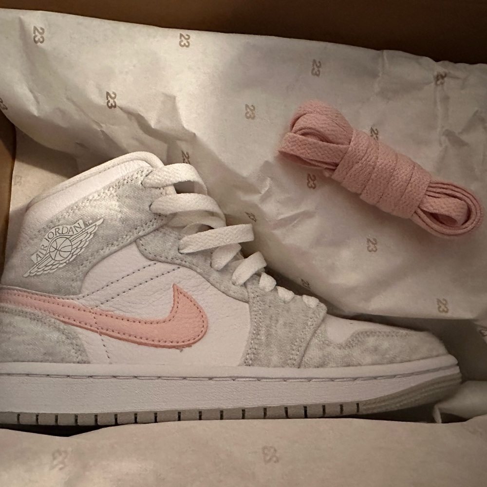 Grey and Pink Mid Jordan Ones-women’s size 5
